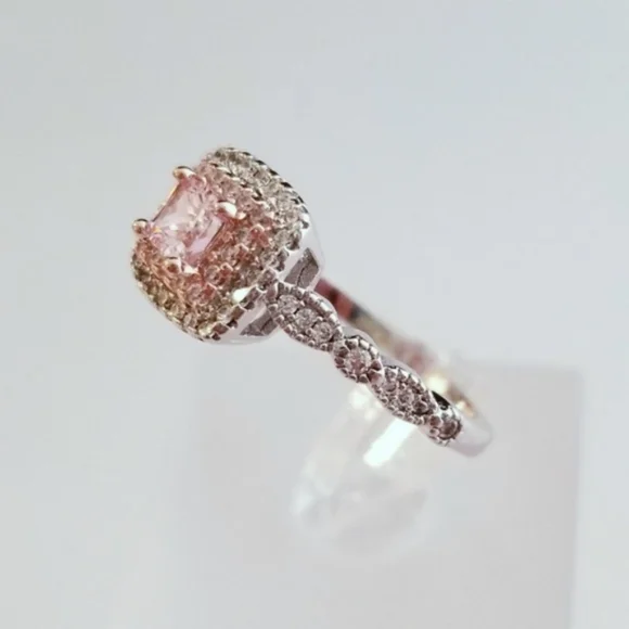 Sterling Pink Princess Cut Solitaire - Picture 4 of 9